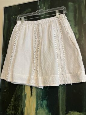 J. Crew White 100% Cotton Swiss Dot Pom Pom Summer Mini A-line Skirt size 0